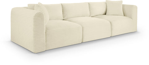 Faye 109" Cream Corduroy Performance Fabric Upholstered Sofa, 3-Piece