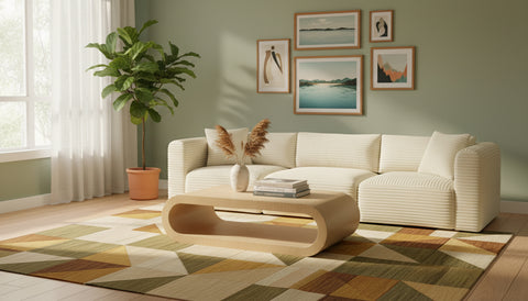 Faye 109" Cream Corduroy Performance Fabric Upholstered Sofa, 3-Piece