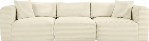 Faye 109" Cream Corduroy Performance Fabric Upholstered Sofa, 3-Piece