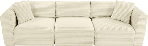 Faye 109" Cream Corduroy Performance Fabric Upholstered Sofa, 3-Piece