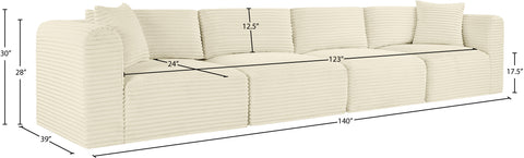 Faye 140" Cream Corduroy Performance Fabric Upholstered Sofa, 4-Piece