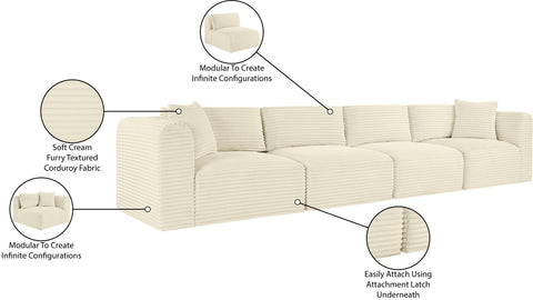 Faye 140" Cream Corduroy Performance Fabric Upholstered Sofa, 4-Piece