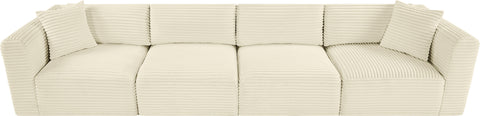 Faye 140" Cream Corduroy Performance Fabric Upholstered Sofa, 4-Piece