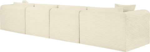 Faye 140" Cream Corduroy Performance Fabric Upholstered Sofa, 4-Piece