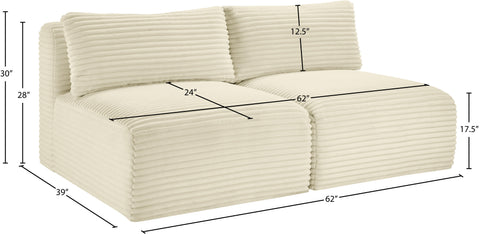 Faye 62" Cream Corduroy Performance Fabric Upholstered Armless Loveseat, 2-Piece