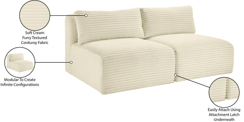 Faye 62" Cream Corduroy Performance Fabric Upholstered Armless Loveseat, 2-Piece