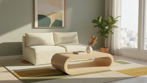 Faye 62" Cream Corduroy Performance Fabric Upholstered Armless Loveseat, 2-Piece