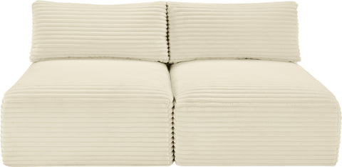 Faye 62" Cream Corduroy Performance Fabric Upholstered Armless Loveseat, 2-Piece