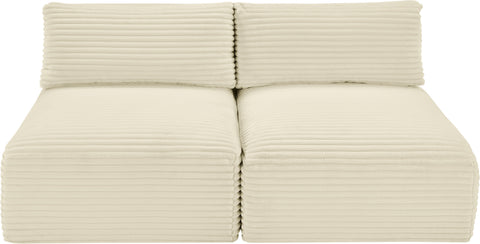 Faye 62" Cream Corduroy Performance Fabric Upholstered Armless Loveseat, 2-Piece