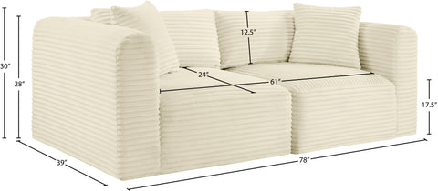 Faye 78" Cream Corduroy Performance Fabric Upholstered Sofa, 2-Piece