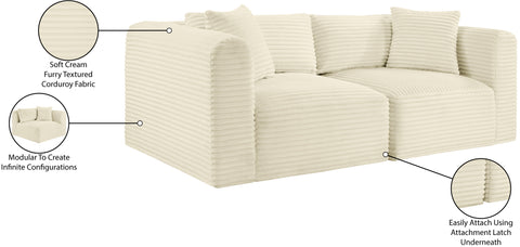Faye 78" Cream Corduroy Performance Fabric Upholstered Sofa, 2-Piece
