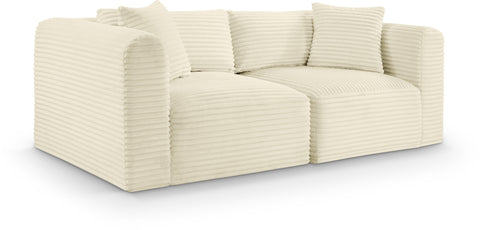 Faye 78" Cream Corduroy Performance Fabric Upholstered Sofa, 2-Piece