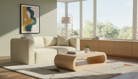 Faye 78" Cream Corduroy Performance Fabric Upholstered Sofa, 2-Piece