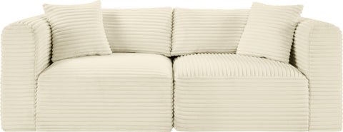 Faye 78" Cream Corduroy Performance Fabric Upholstered Sofa, 2-Piece