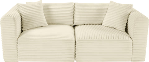 Faye 78" Cream Corduroy Performance Fabric Upholstered Sofa, 2-Piece