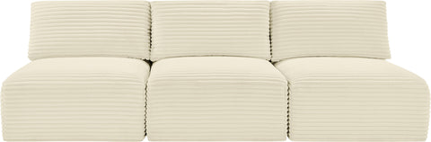 Faye 93" Cream Corduroy Performance Fabric Upholstered Armless Sofa, 3-Piece