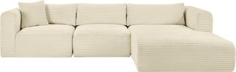 Faye 114" Cream Corduroy Performance Fabric Upholstered Sectional, 3-Piece