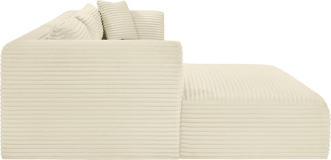 Faye 114" Cream Corduroy Performance Fabric Upholstered Sectional, 3-Piece