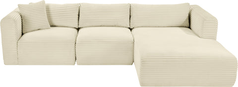 Faye 114" Cream Corduroy Performance Fabric Upholstered Sectional, 3-Piece