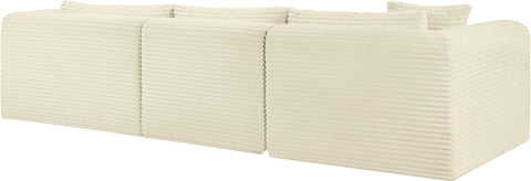 Faye 114" Cream Corduroy Performance Fabric Upholstered Sectional, 3-Piece