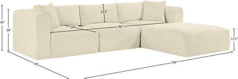 Faye 109" Cream Corduroy Performance Fabric Upholstered Sectional, 4-Piece