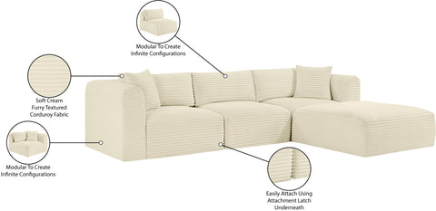 Faye 109" Cream Corduroy Performance Fabric Upholstered Sectional, 4-Piece