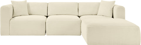Faye 109" Cream Corduroy Performance Fabric Upholstered Sectional, 4-Piece