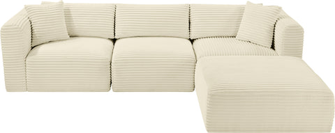 Faye 109" Cream Corduroy Performance Fabric Upholstered Sectional, 4-Piece