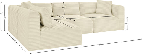 Faye 109" Cream Corduroy Performance Fabric Upholstered Sectional, 4-Piece (Style 2)