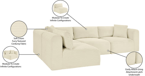 Faye 109" Cream Corduroy Performance Fabric Upholstered Sectional, 4-Piece (Style 2)