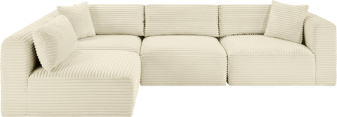 Faye 109" Cream Corduroy Performance Fabric Upholstered Sectional, 4-Piece (Style 2)