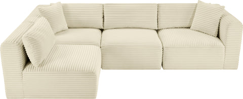 Faye 109" Cream Corduroy Performance Fabric Upholstered Sectional, 4-Piece (Style 2)