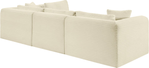 Faye 109" Cream Corduroy Performance Fabric Upholstered Sectional, 4-Piece (Style 2)