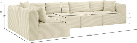 Faye 140" Cream Corduroy Performance Fabric Upholstered Sectional, 5-Piece (Style 2)