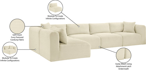 Faye 140" Cream Corduroy Performance Fabric Upholstered Sectional, 5-Piece (Style 2)