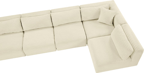 Faye 140" Cream Corduroy Performance Fabric Upholstered Sectional, 5-Piece (Style 2)