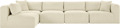 Faye 140" Cream Corduroy Performance Fabric Upholstered Sectional, 5-Piece (Style 2)
