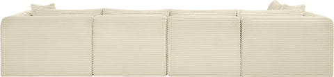 Faye 140" Cream Corduroy Performance Fabric Upholstered Sectional, 5-Piece (Style 2)