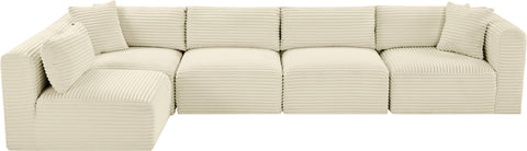 Faye 140" Cream Corduroy Performance Fabric Upholstered Sectional, 5-Piece (Style 2)