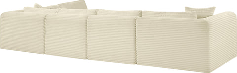 Faye 140" Cream Corduroy Performance Fabric Upholstered Sectional, 5-Piece (Style 2)