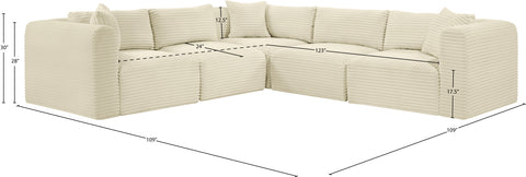 Faye 109" Cream Corduroy Performance Fabric Upholstered Sectional, 5-Piece