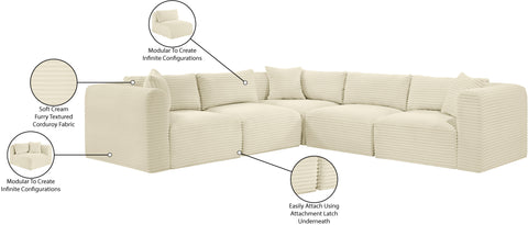 Faye 109" Cream Corduroy Performance Fabric Upholstered Sectional, 5-Piece