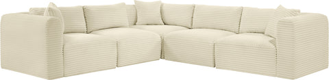 Faye 109" Cream Corduroy Performance Fabric Upholstered Sectional, 5-Piece