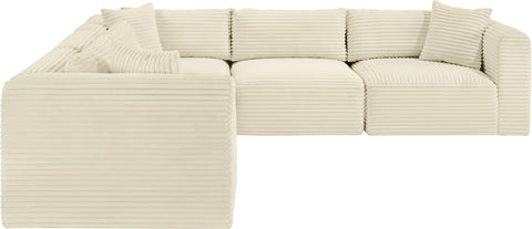 Faye 109" Cream Corduroy Performance Fabric Upholstered Sectional, 5-Piece