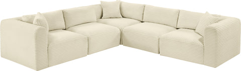 Faye 109" Cream Corduroy Performance Fabric Upholstered Sectional, 5-Piece