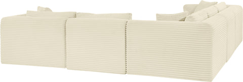 Faye 109" Cream Corduroy Performance Fabric Upholstered Sectional, 5-Piece
