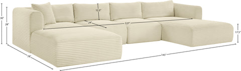 Faye 145" Cream Corduroy Performance Fabric Upholstered Sectional, 5-Piece