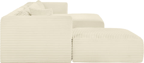 Faye 145" Cream Corduroy Performance Fabric Upholstered Sectional, 5-Piece