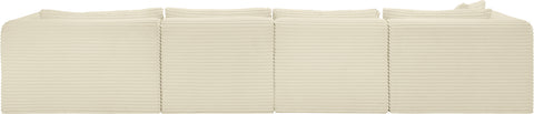 Faye 145" Cream Corduroy Performance Fabric Upholstered Sectional, 5-Piece