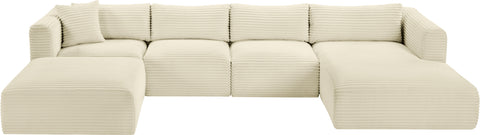Faye 145" Cream Corduroy Performance Fabric Upholstered Sectional, 5-Piece